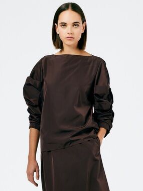 Tibi Italian Sporty Nylon Shirred Sleeve Top Size 00 XS